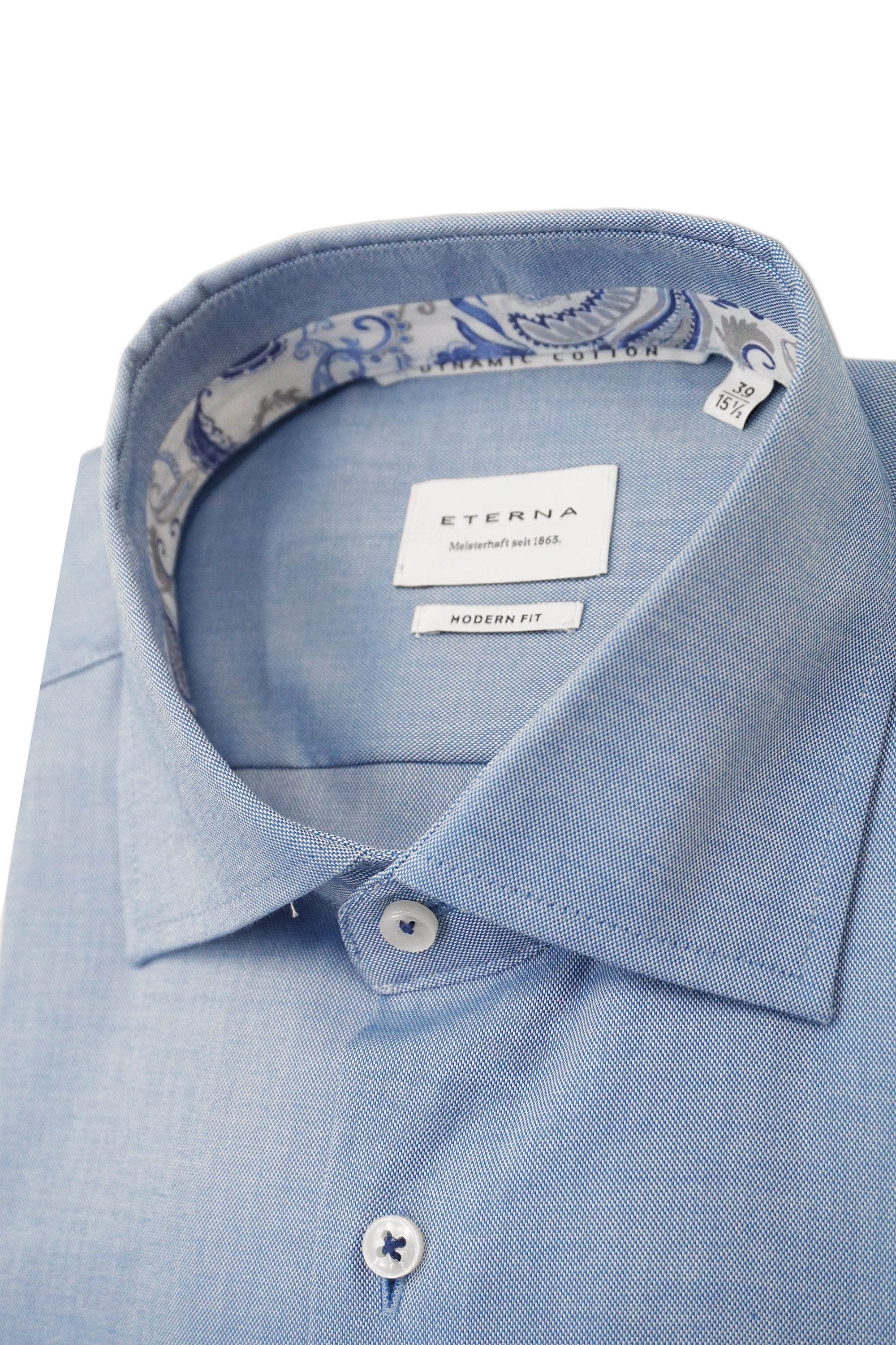 Eterna Modern Fit Micro Texture with Trim Detail Shirt - Mid-Blue