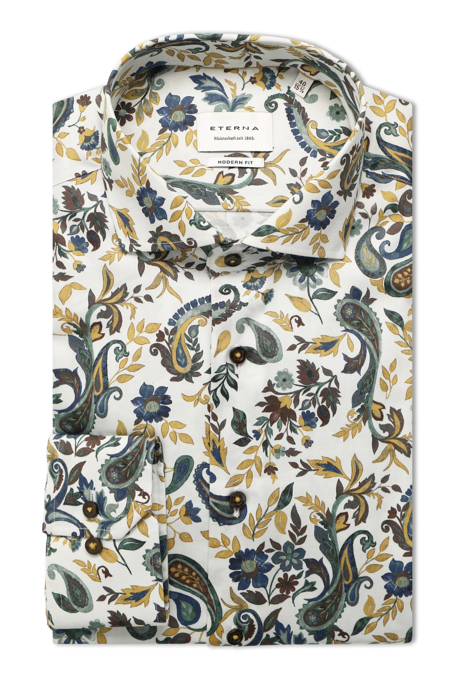 Eterna Modern Fit Paisley Print Shirt - Pale Grey/Multi