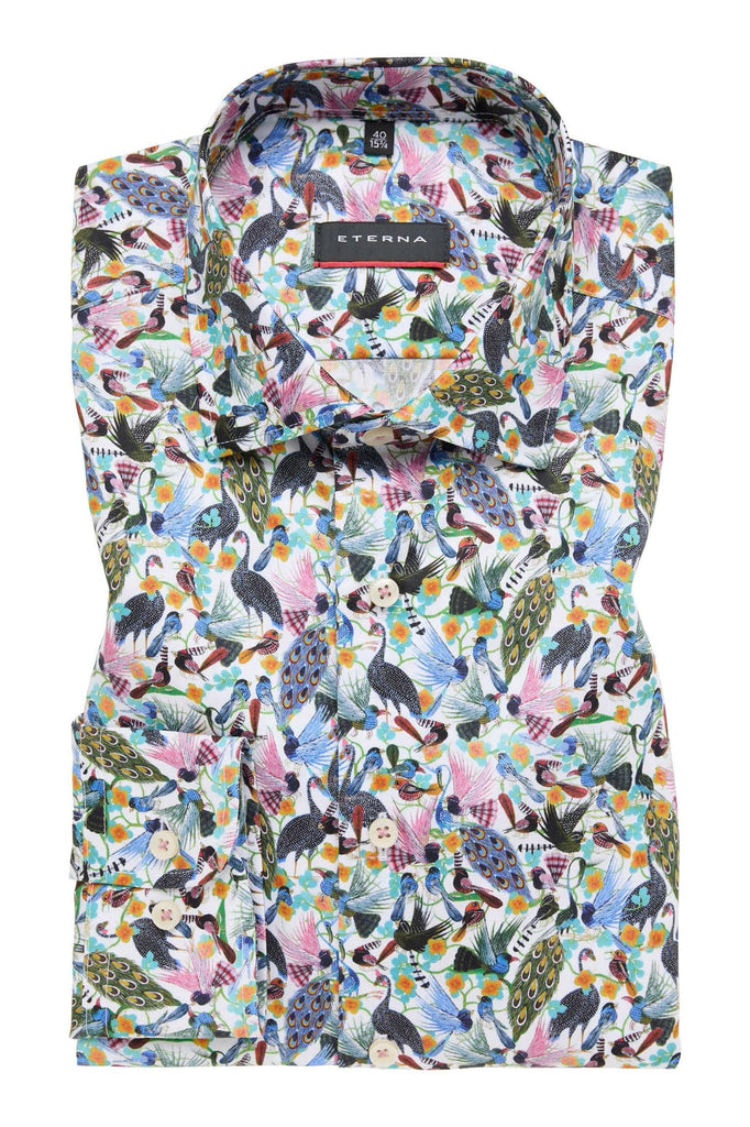 Eterna Modern Fit Peacock Print Twill Shirt - Multi
