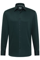 Eterna Modern Fit Plain Cotton Satin Shirt - Dark Green