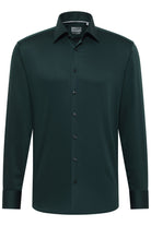 Eterna Modern Fit Plain Cotton Satin Shirt - Dark Green