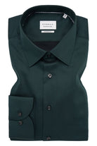 Eterna Modern Fit Plain Cotton Satin Shirt - Dark Green