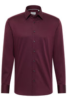 Eterna Modern Fit Plain Cotton Satin Shirt - Plum