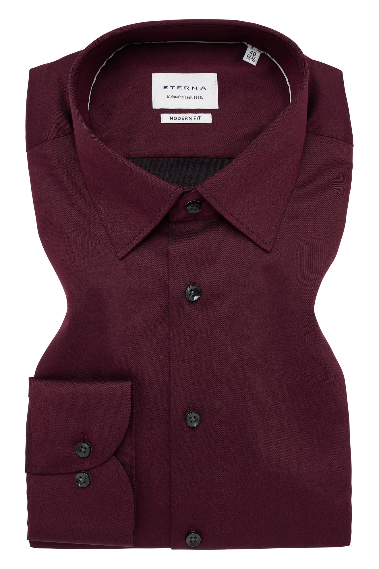 Eterna Modern Fit Plain Cotton Satin Shirt - Plum
