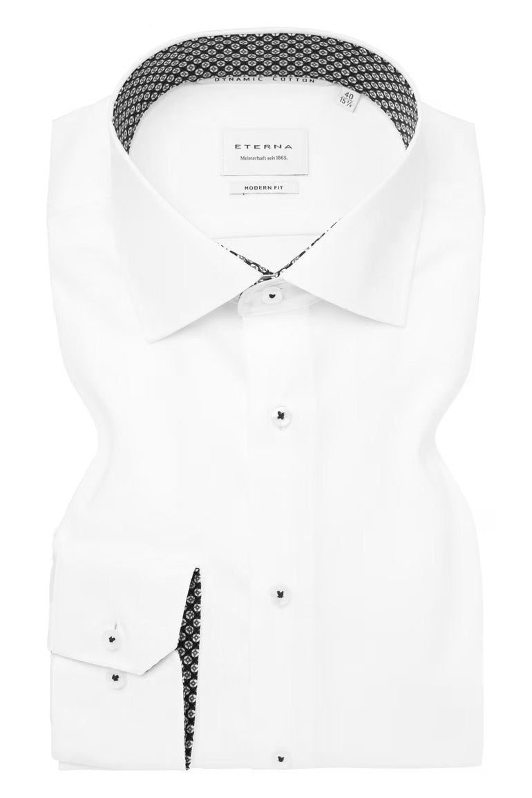Eterna Modern Fit Plain Shirt with Black Trim - White