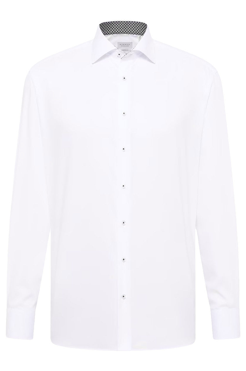 Eterna Modern Fit Plain Shirt with Black Trim - White