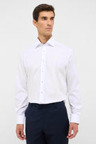 Eterna Modern Fit Plain Shirt with Black Trim - White