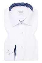 Eterna Modern Fit Plain Shirt with Navy Trim - White