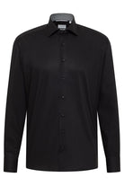 Eterna Modern Fit Plain Shirt with Trim - Black