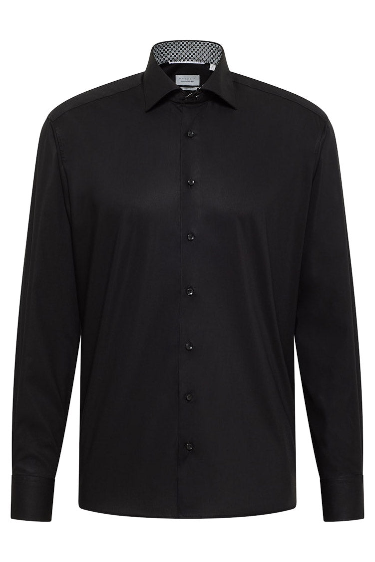 Eterna Modern Fit Plain Shirt with Trim - Black