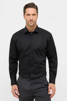 Eterna Modern Fit Plain Shirt with Trim - Black