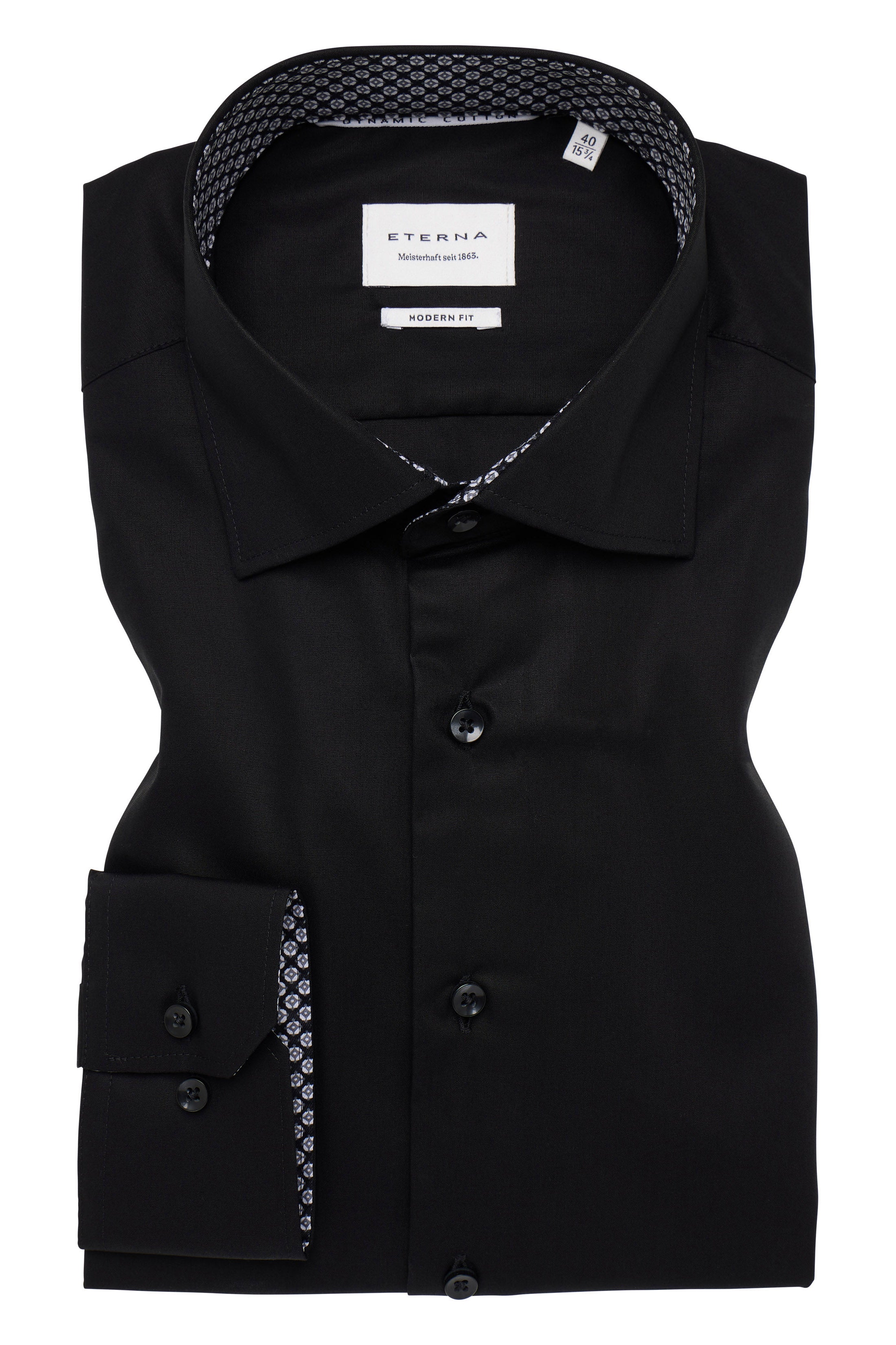 Eterna Modern Fit Plain Shirt with Trim - Black