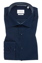 Eterna Modern Fit Plain Shirt with Trim - Dark Blue