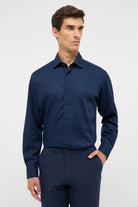 Eterna Modern Fit Plain Shirt with Trim - Dark Blue