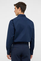 Eterna Modern Fit Plain Shirt with Trim - Dark Blue