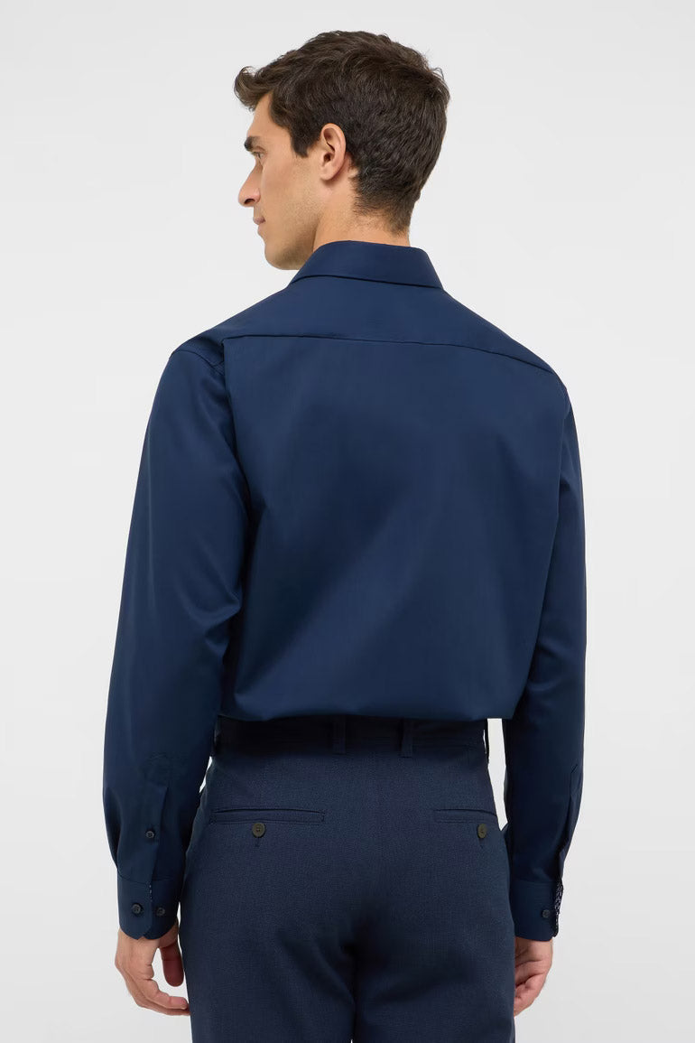 Eterna Modern Fit Plain Shirt with Trim - Dark Blue