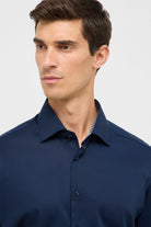 Eterna Modern Fit Plain Shirt with Trim - Dark Blue