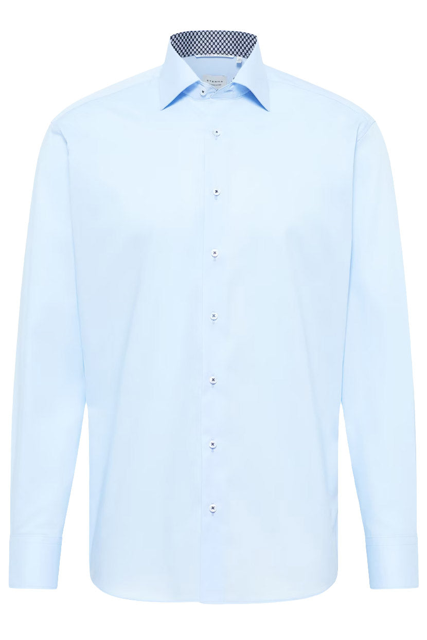 Eterna Modern Fit Plain Shirt with Trim - Light Blue