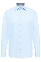 Eterna Modern Fit Plain Shirt with Trim - Light Blue