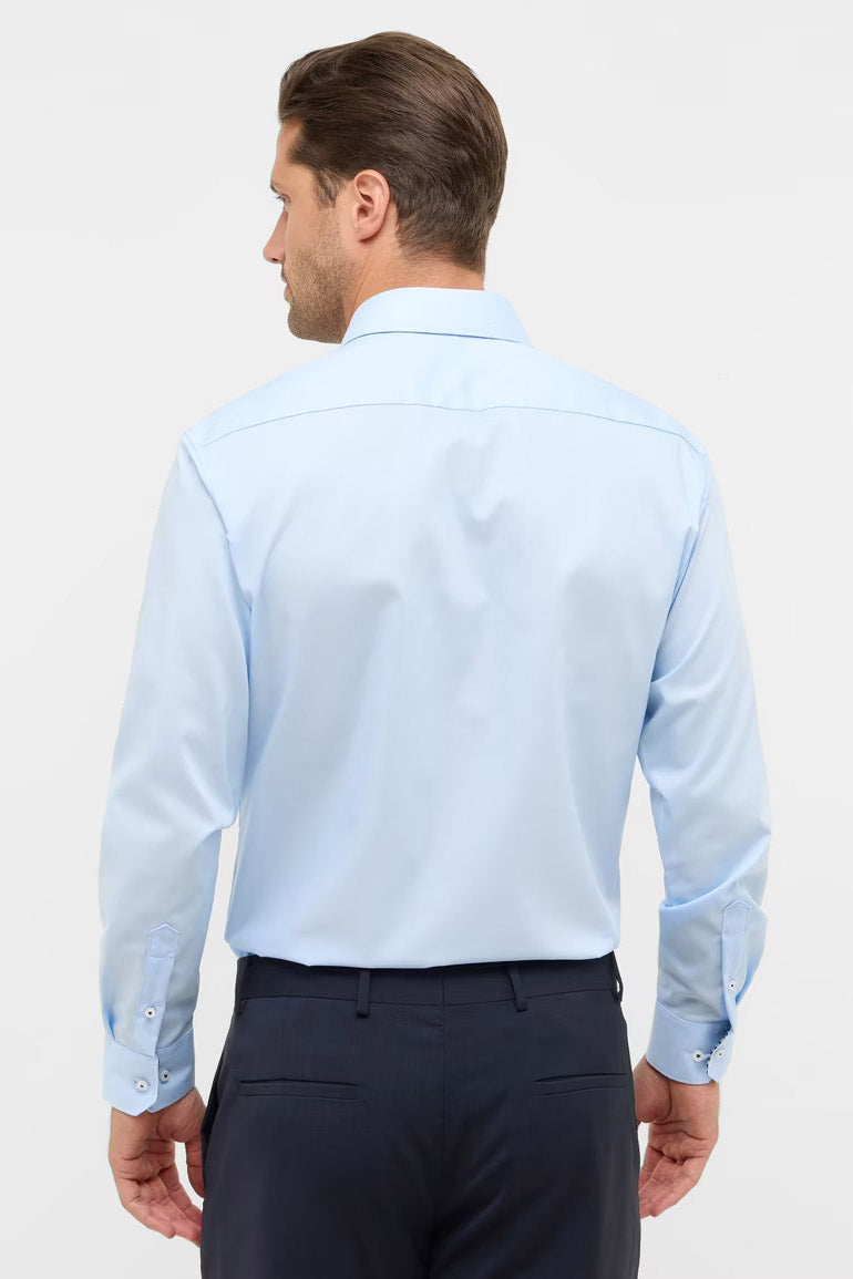 Eterna Modern Fit Plain Shirt with Trim - Light Blue