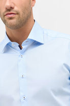 Eterna Modern Fit Plain Shirt with Trim - Light Blue