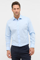Eterna Modern Fit Plain Shirt with Trim - Light Blue