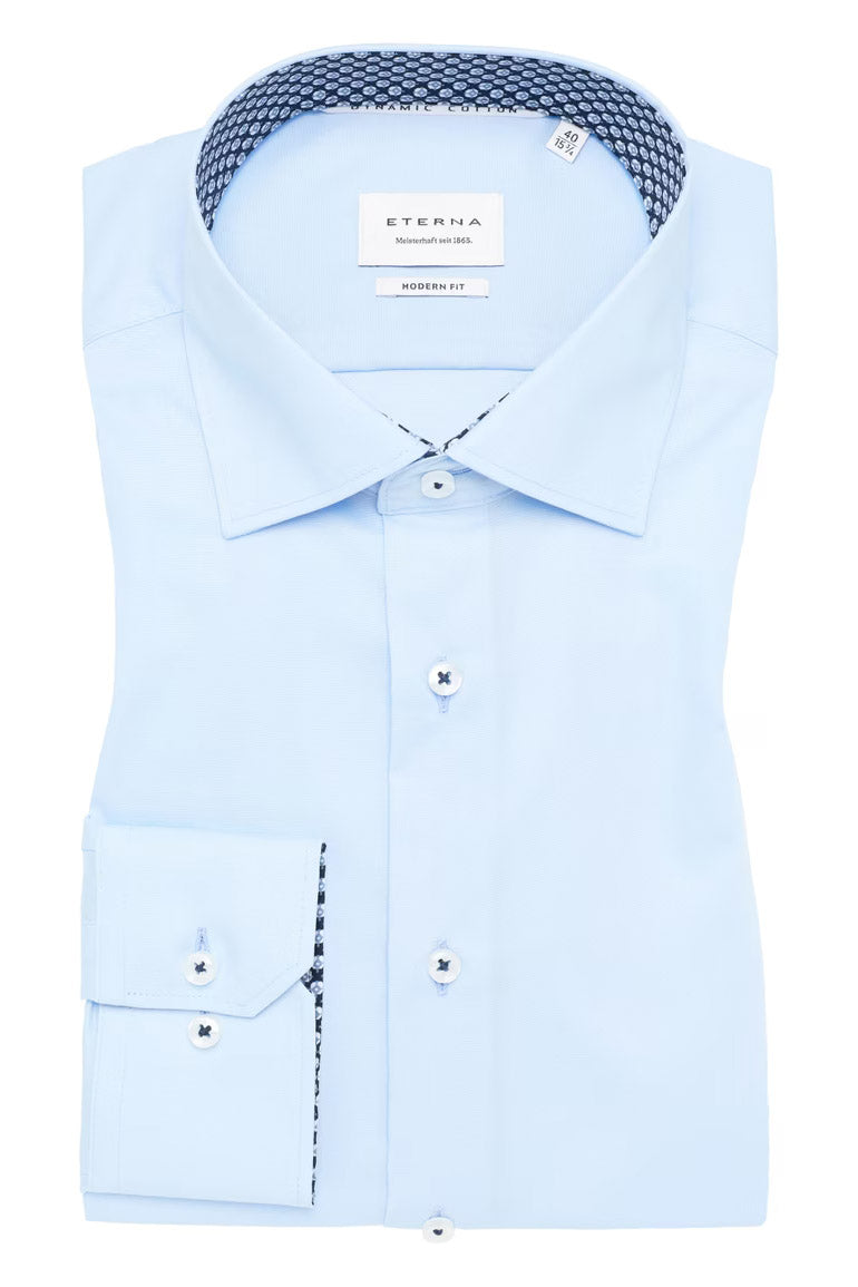 Eterna Modern Fit Plain Shirt with Trim - Light Blue