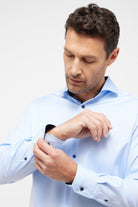 Eterna Modern Fit Plain Twill Cover Shirt - Light Blue