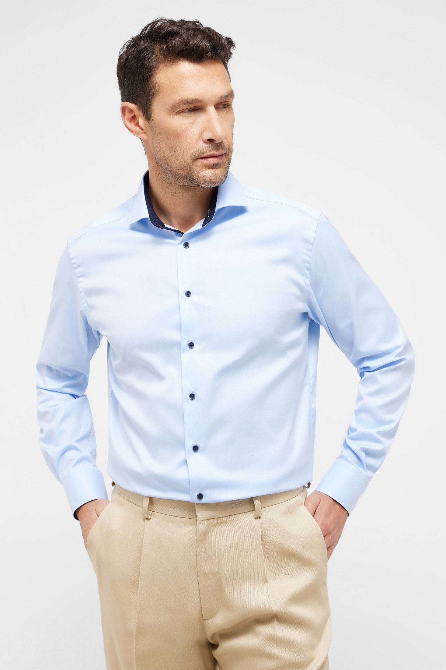 Eterna Modern Fit Plain Twill Cover Shirt - Light Blue