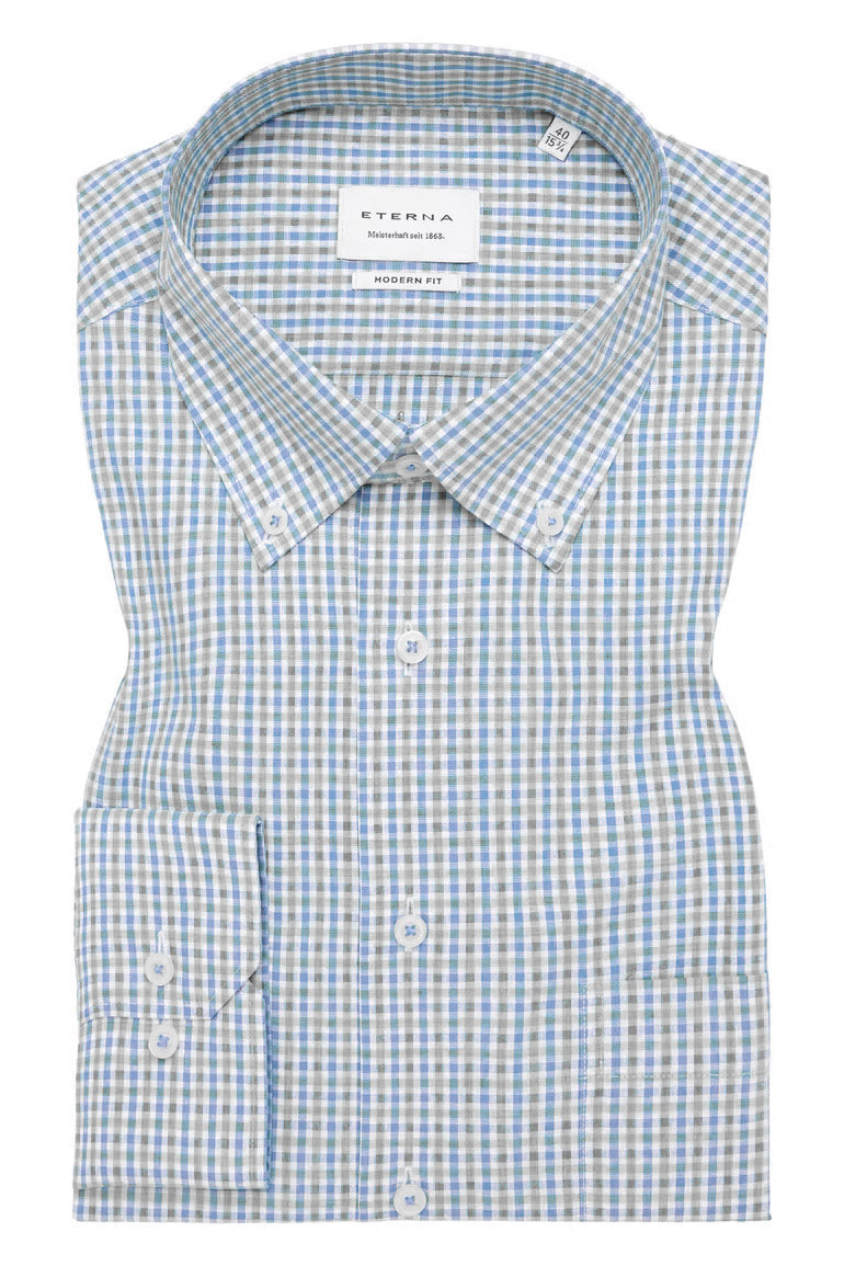 Eterna Modern Fit Printed Short Sleeve Shirt - Green/Multi