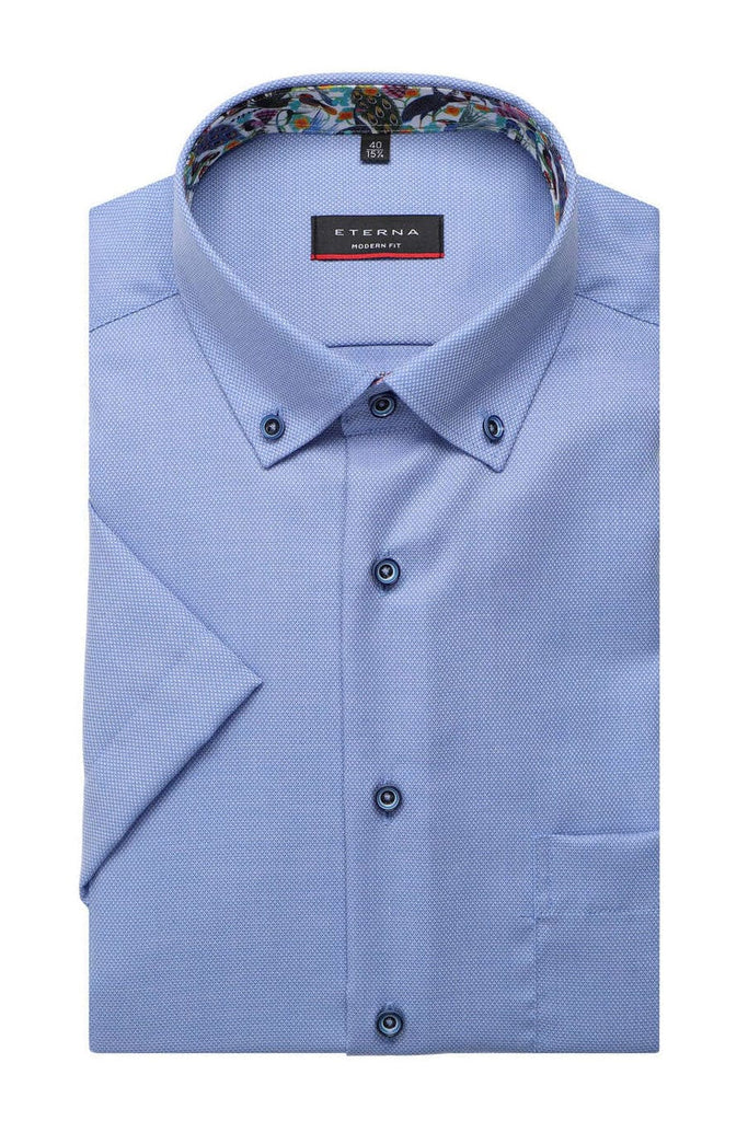 Eterna Modern Fit Textured Non Iron Short Sleeve Shirt - Blue