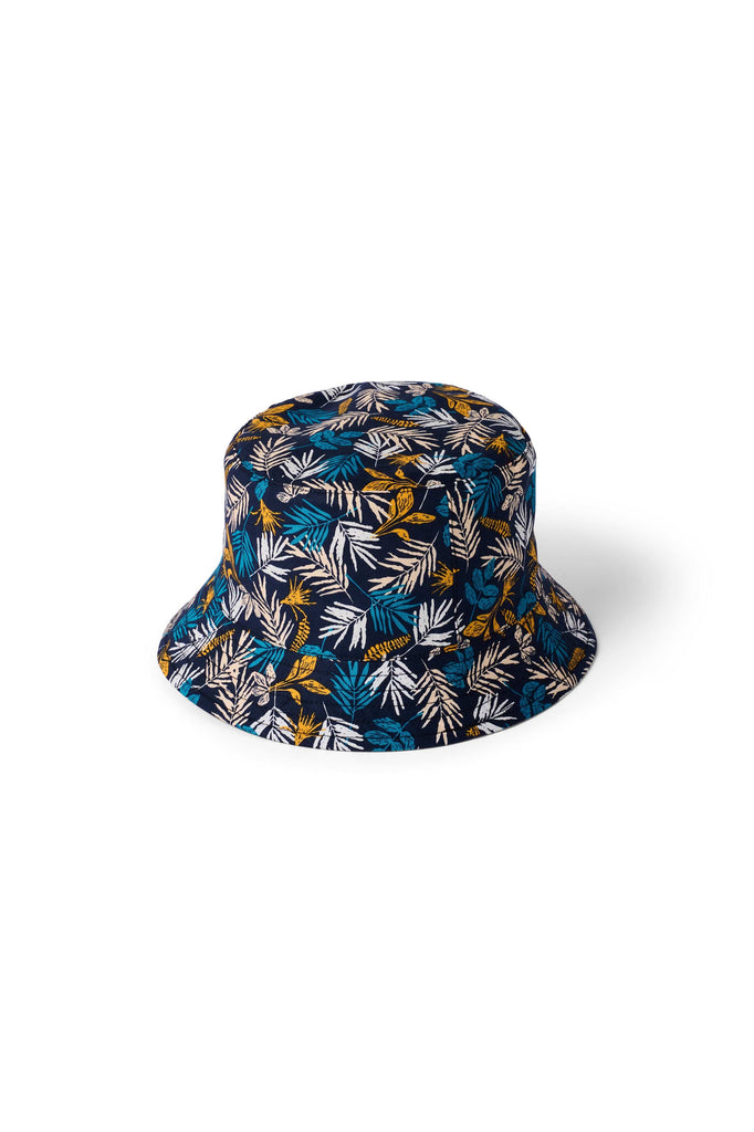 Failsworth Reversible Cotton Bucket Hat - Navy/Leaf Print