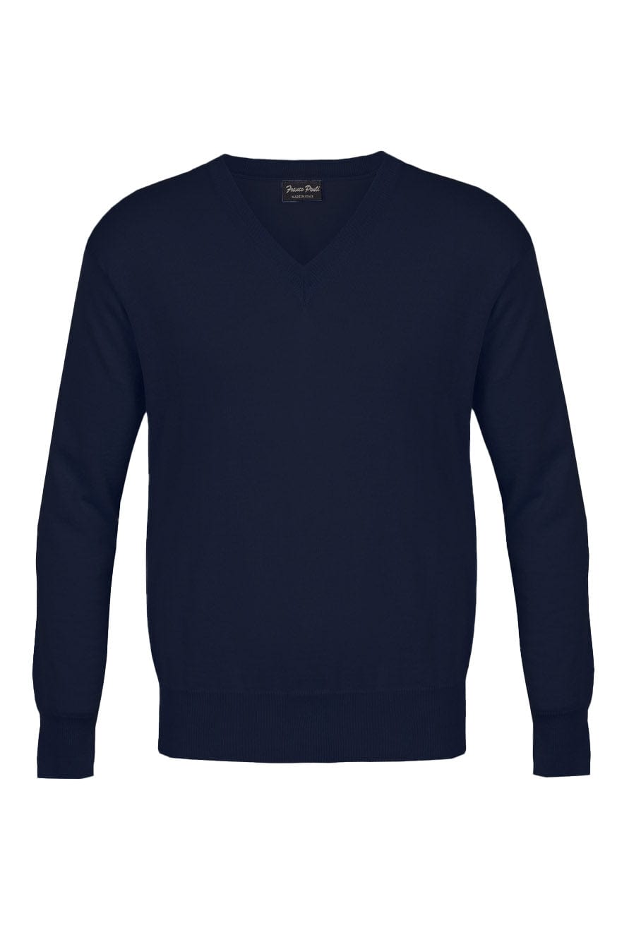 Franco Ponti Light Weight Merino Wool V Neck Jumper - Navy