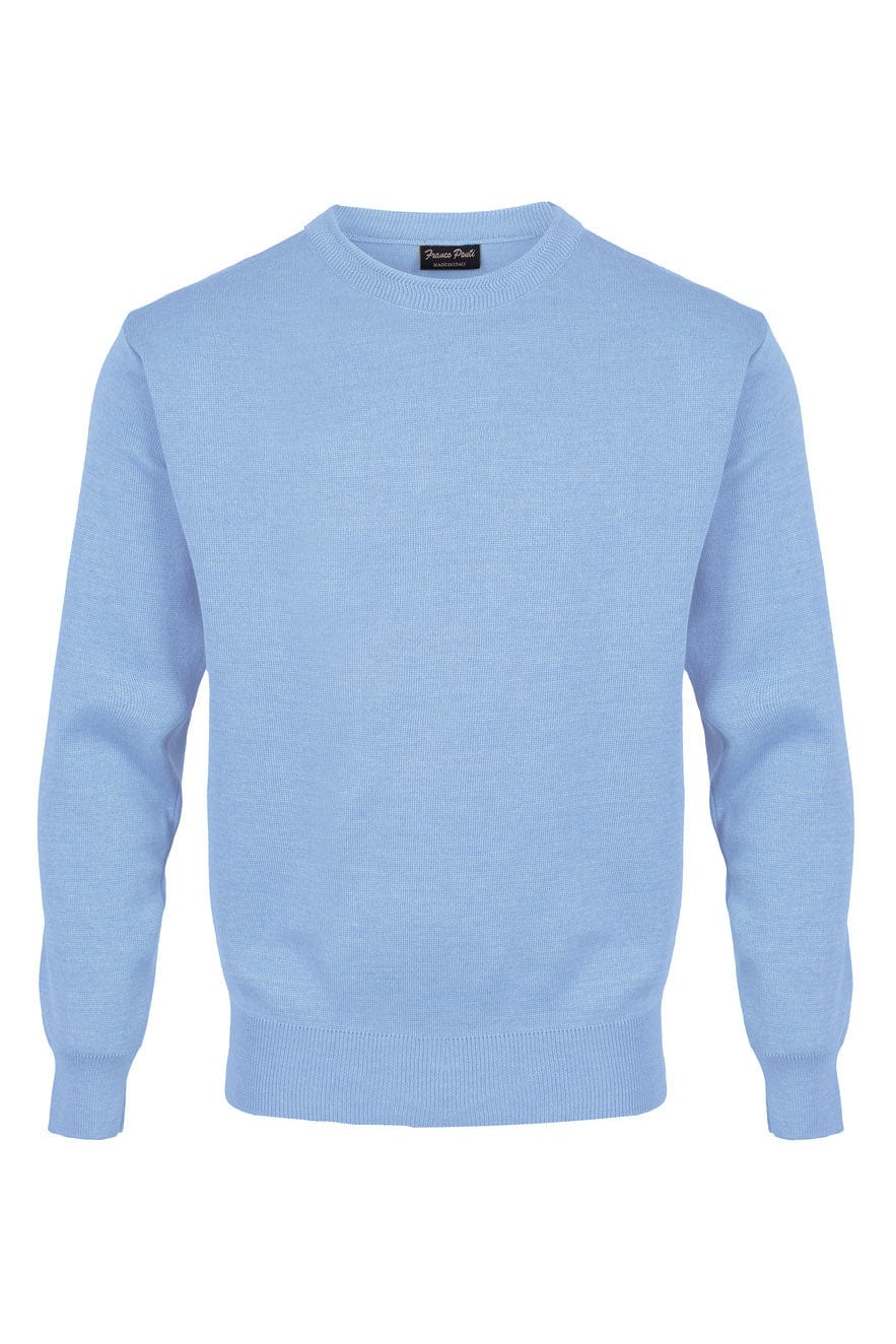 Franco Ponti Medium Weight Merino Wool Crew Neck Jumper - Sky