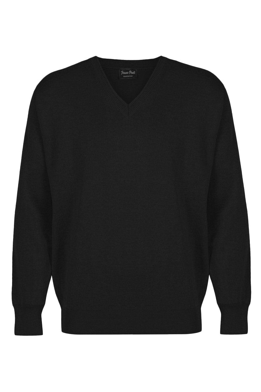 Franco Ponti Medium Weight Merino Wool V Neck Jumper - Black