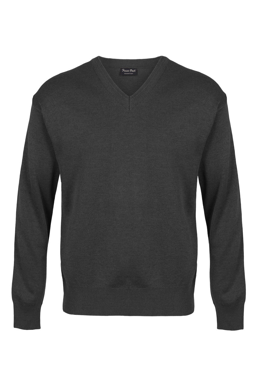 Franco Ponti Medium Weight Merino Wool V Neck Jumper - Charcoal