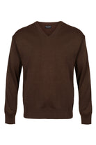 Franco Ponti Medium Weight Merino Wool V Neck Jumper - Chocolate