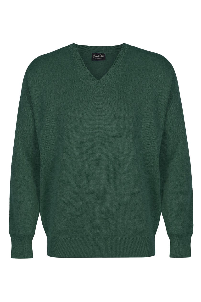 Franco Ponti Medium Weight Merino Wool V Neck Jumper - Fern