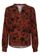 Fransa Lavisco Printed Blouse - Barn Red Mix