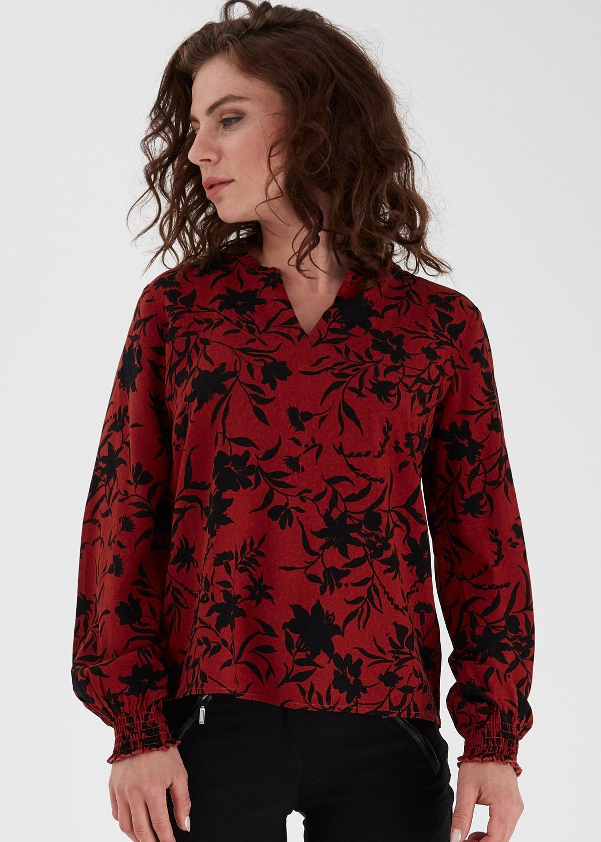 Fransa Lavisco Printed Blouse - Barn Red Mix