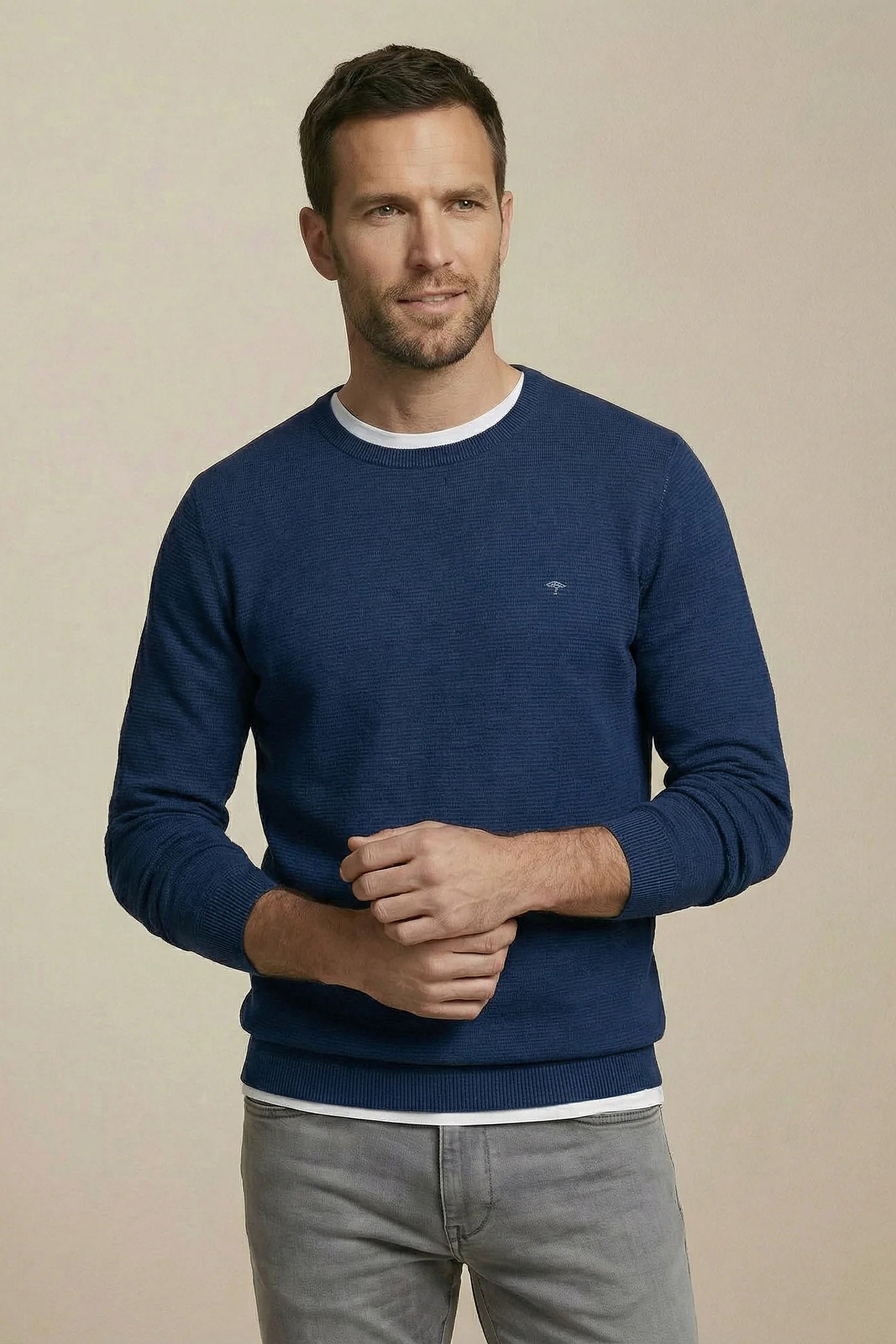 Fynch Hatton Air Cotton Crew Neck Jumper - Midnight