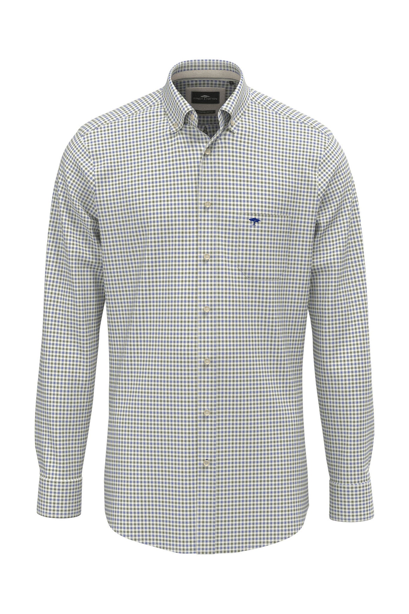 Fynch Hatton Button-Down Check Shirt - Avocado