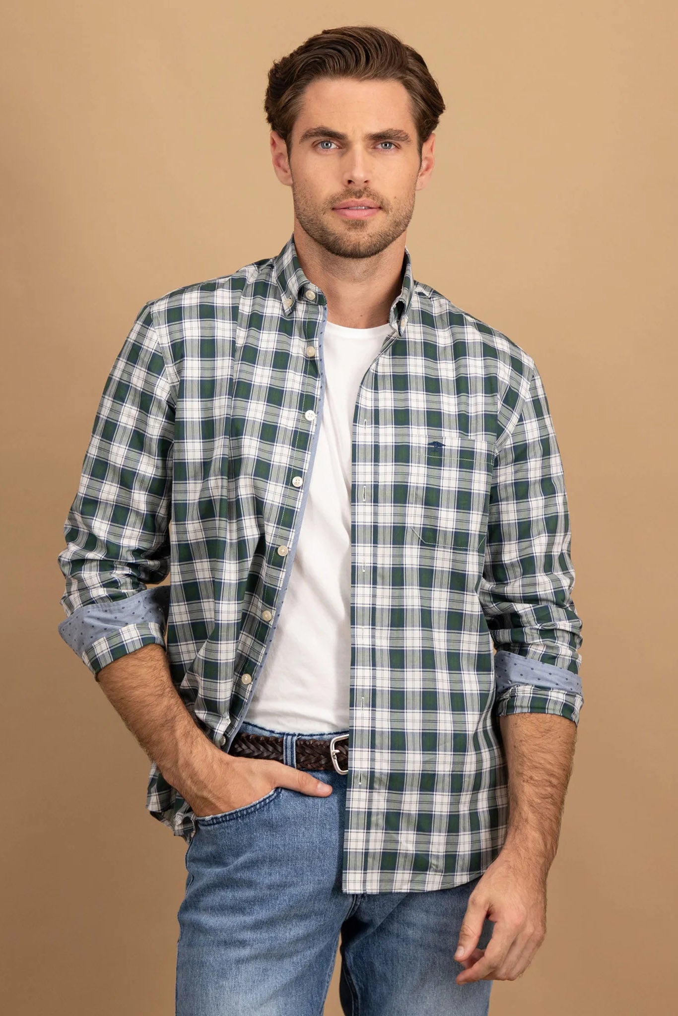 Fynch Hatton Button-Down Check Shirt - Dark Leaf