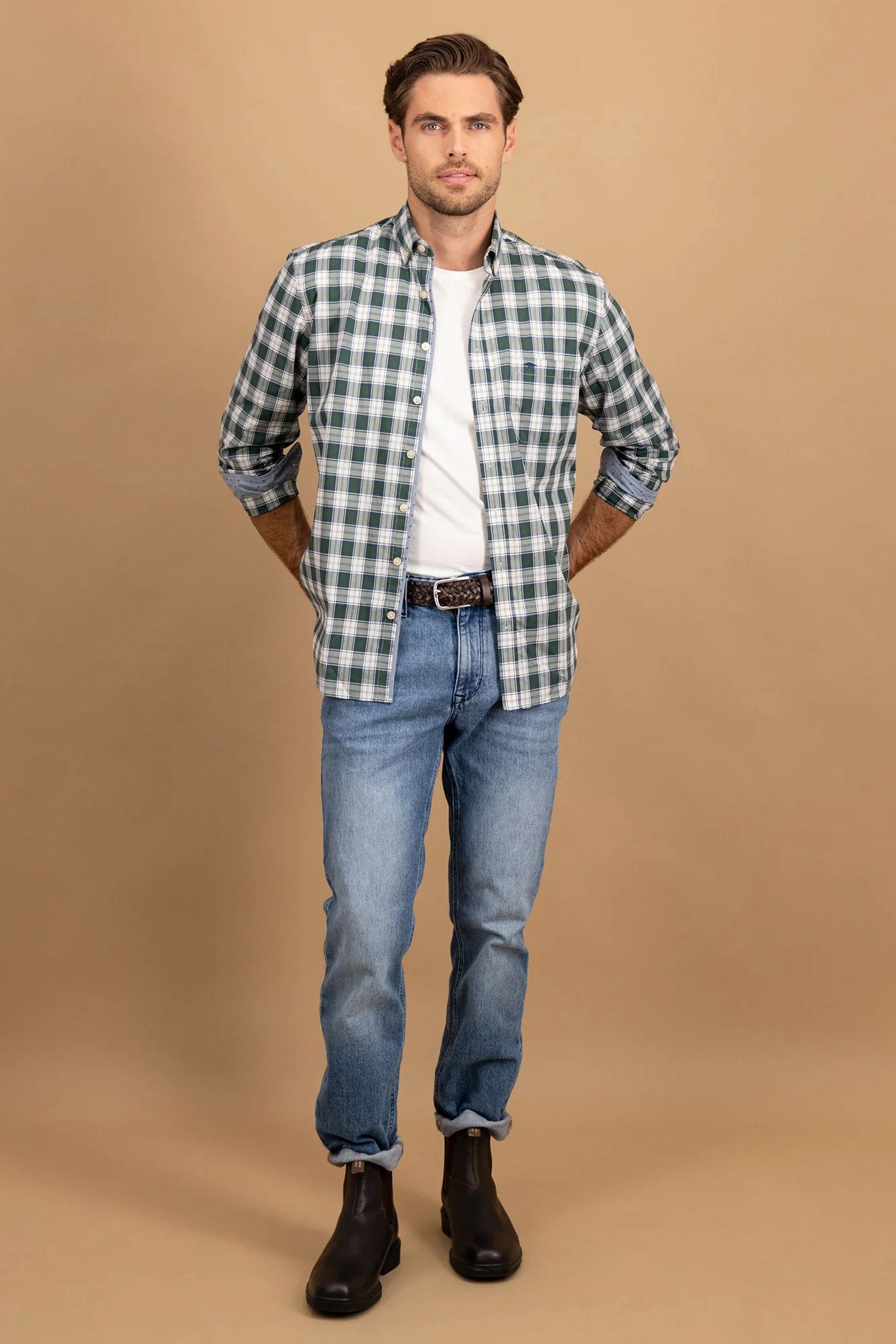 Fynch Hatton Button-Down Check Shirt - Dark Leaf