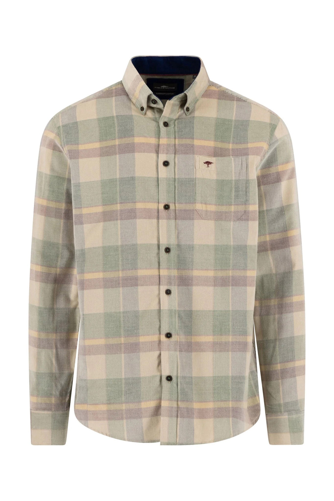 Fynch Hatton Button-Down Corduroy Check Shirt - Dark Leaf