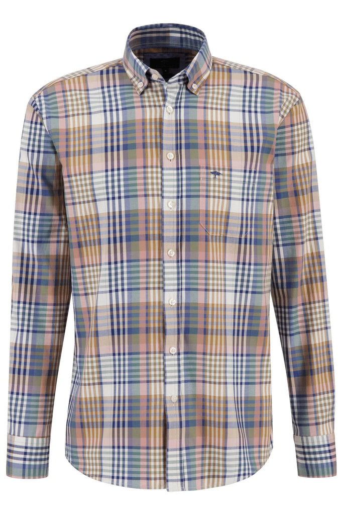 Fynch Hatton Button-Down Cotton Check Shirt - Pale Berry