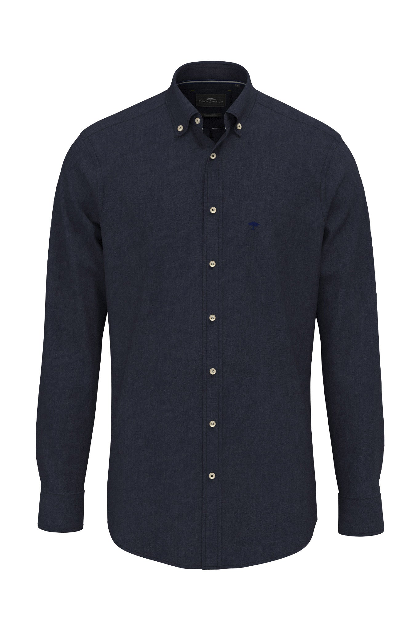 Fynch Hatton Button-Down Dark Denim Shirt - Navy