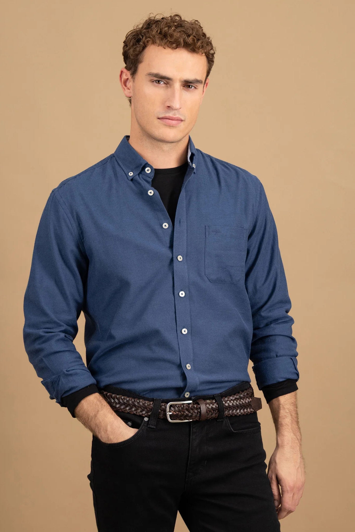 Fynch Hatton Button-Down Flannel Shirt - Navy