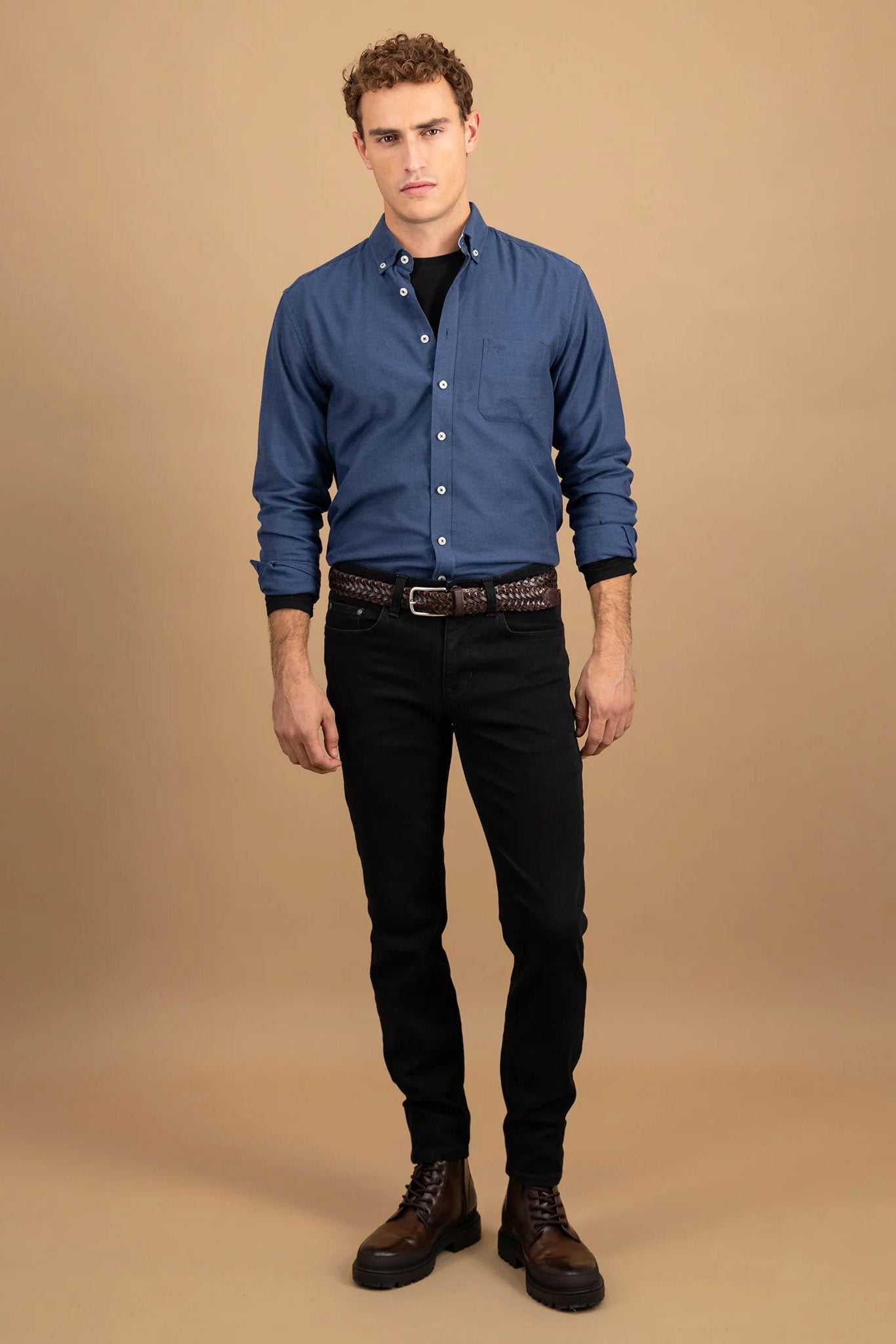 Fynch Hatton Button-Down Flannel Shirt - Navy