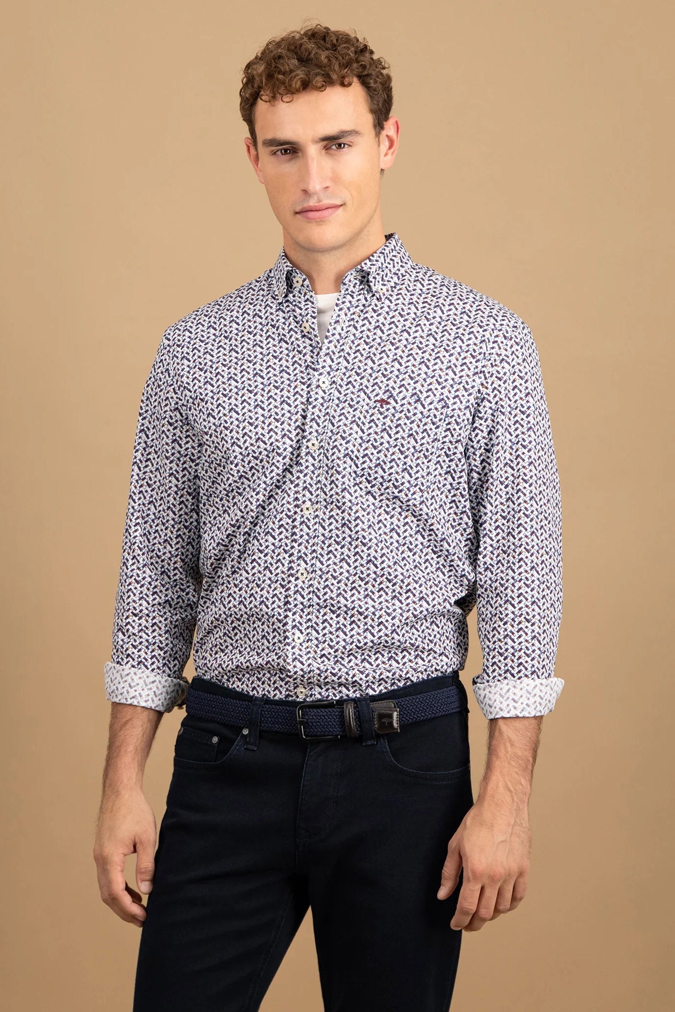 Fynch Hatton Button-Down Print Shirt - Deep Merlot